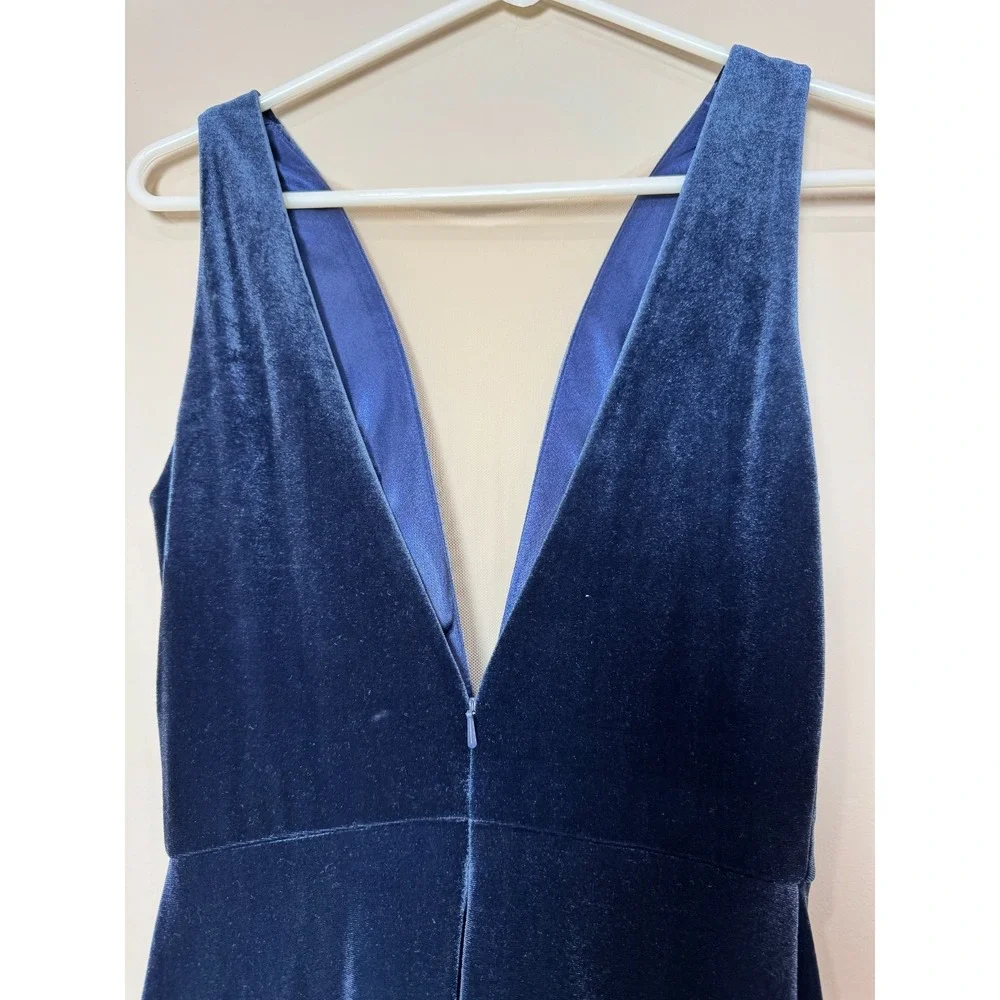 Jenny Yoo Velvet‎ Plunge Gown Womens Sz 0 Navy Blue Formal Maxi Bridesmaid Dress
